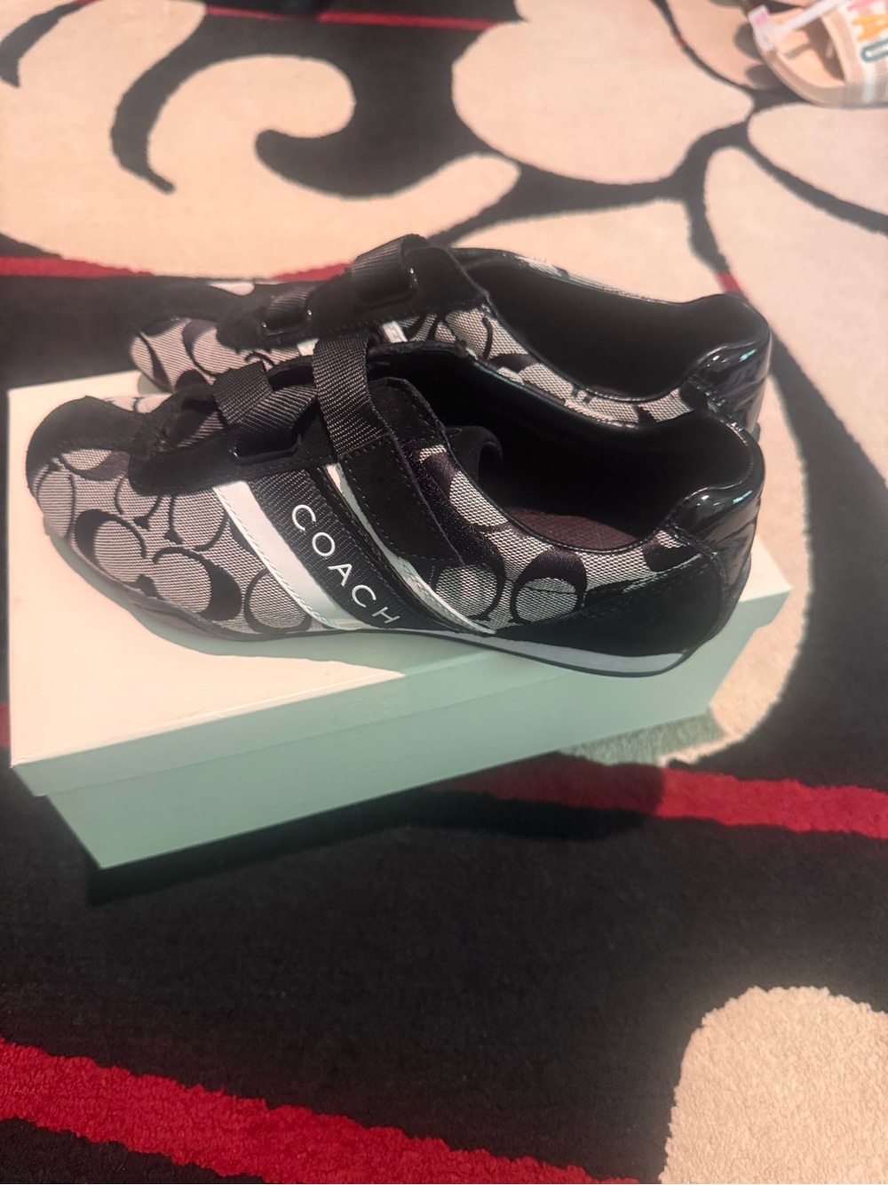 Coach Gray & Black Signature Logo Velcro Sneakers Jenney Style